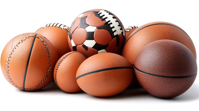 Various sports balls clustered together.