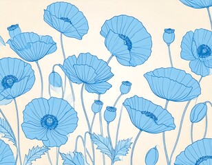 Obraz premium Light blue poppies on a light beige background