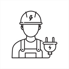 Electrical Worker Icon Representing an Electrician Wearing a Hard Hat and Holding a Power Plug for Electrical Services