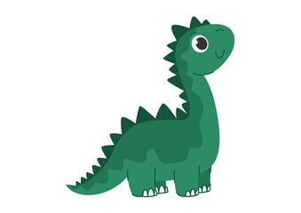 Childrens cartoon dinosaur stegosaurus. Cute little prehistoric animal. Green dinosaur with spikes on its back. Vector illustration.