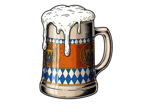 heraldic oktoberfest beer stein illustration, vintage bavarian mug