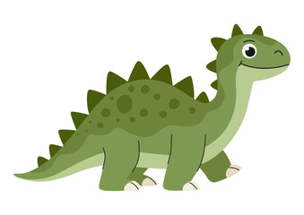 Obraz premium Childrens cartoon dinosaur stegosaurus. Cute little prehistoric animal. Green dinosaur. Vector illustration.