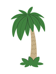 Childrens cartoon palm tree. Tropical exotic tree. Prehistoric plant. Vector illustration.