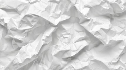 Fototapeta premium White crumpled paper fills the frame, presenting a detailed texture with shadows and folds that create depth. This close-up showcases the intricate patterns formed in the material