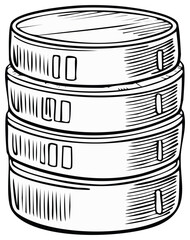 Obraz premium Stack of ice hockey pucks in a black and white sketch style illustration