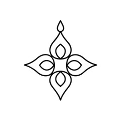 Stylized floral design featuring symmetrical petals and a central droplet shape in simple black outline on transparent background