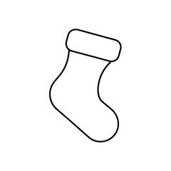 An outline of a christmas stocking with a thick white top and a curved body on a white background on transparent background
