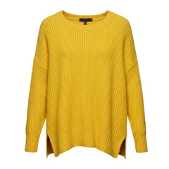 Woman Yellow sweater on white background 