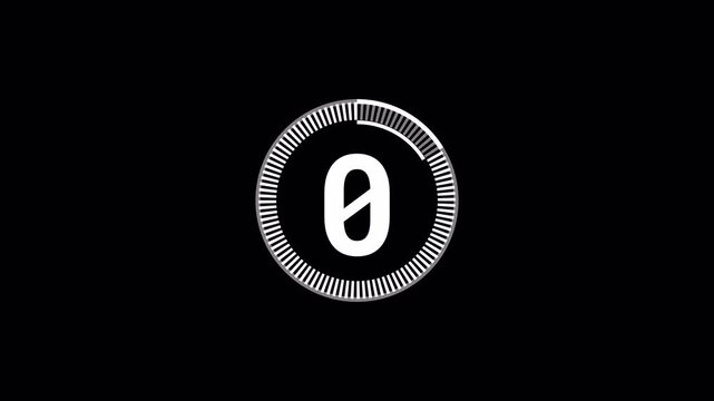 5 seconds countdown timer with white circle countdown animation and white number countdown on black background 