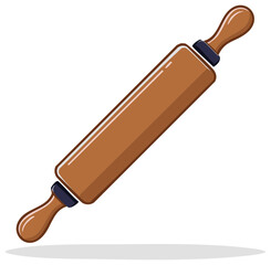 Wooden rolling pin kitchen utensil for baking dough cartoon vector illustration