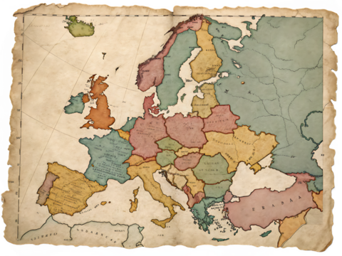 Old ragged Europe map on AI generated by PNG