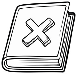 Obraz premium Illustrated book with cross symbol on the cover, education and symbolisms, knowledge and faith concept, drawing