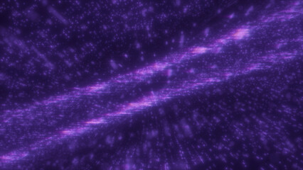 Violet abstract background of shimmering glitter particles with bokeh effect. 3D visualization