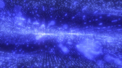 3d bg data flow concept, sci-fi background digital space. Blue high tech field with glow particles form lines and surface waves. Hi-tech information flow, blockchain, big data visualization