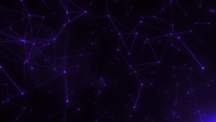Fototapeta premium Luxury purple background animation. Purple plexus background of shining lines and dots surrounded by soft light. Star constellations, cosmos, space travel. Cinematic intro, night starry sky. 4k.