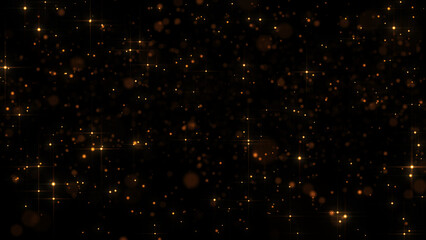 Animation of abstract orange flickering particles in motion on a black background. Golden shining particles focus © vannet