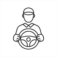 Line Drawing of a Person Driving a Car with Hands on Steering Wheel, Wearing Cap and Collared Shirt