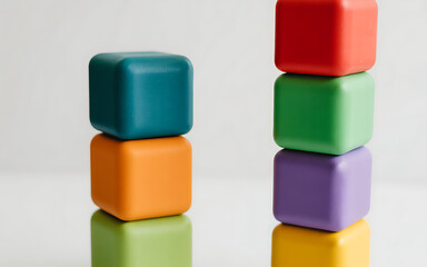 Colorful stacked building blocks on white background