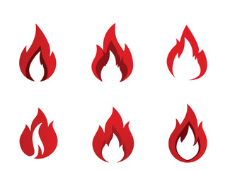 Collection of red fire flames isolated on white background for design needs