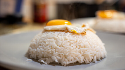 Egg rice food meal breakfast lunch dinner plate cuisine asia simple comfort yolk white protein carbohydrate dish classic homemade steam