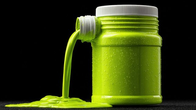 Sulfite solution dribbling onto organic milk jug in Friesland, Netherlands