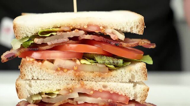 Delicious Bacon BLT Sandwich Close-up Studio Shot