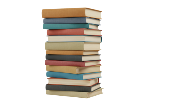 Books stack isolated on white transparent background, Different Colors Books Stacked PNG 