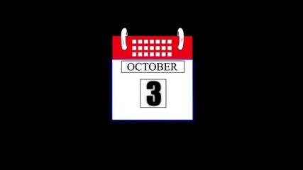 October Month 3 date calendar icon animation. Flat calendar icon monthly, important date, meeting date, Simple calendar with date concept. calendar with date concept background.