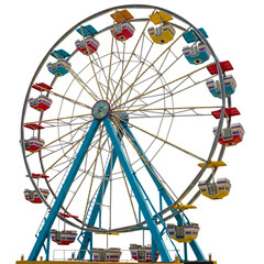 Ferris Wheel Amusement Park Ride Front View On Isolated Transparent Background

