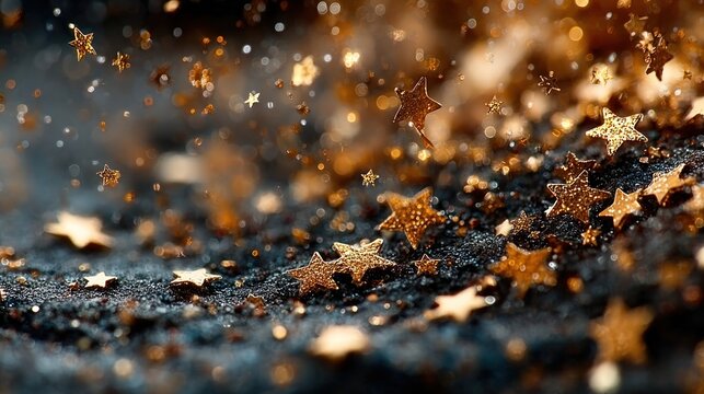 Golden stars and bokeh lights sparkle glitters light trail alpha channel loop 4k animation shiny glowing gold particles on transparent background