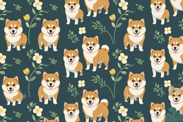 Fototapeta premium Adorable Shiba Inu Pattern Design for Home Decor Gift Wrapping and Wall Art