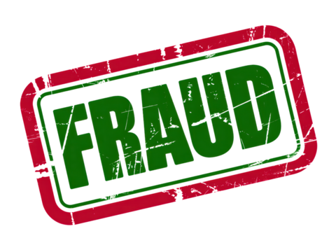 Grunge Fraud Stamp Graphic in Red and Green
