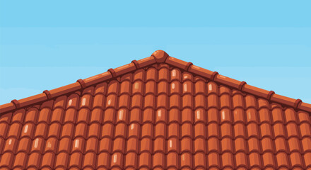 Animated terracotta rooftop vector artwork against a serene blue backdrop creating a peaceful