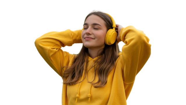 Relaxed teenage girl enjoying music with headphones
