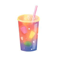 a beautiful watercolor bubble tea with a rainbow gradient isolated on a transparent background