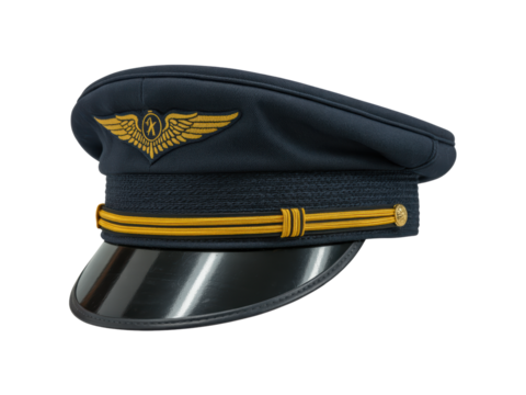 Airline pilot uniform hat with gold emblem
