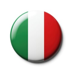 Glossy round button displays Italian flag colors green white red. This shiny patriotic emblem signifies Italian culture travel tourism. Versatile graphic design element for national pride projects.