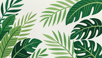Fototapeta premium Lush green leaves form a vibrant tropical backdrop
