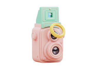 Photo of pink and mint green vintage twin lens camera isolated on transparent background