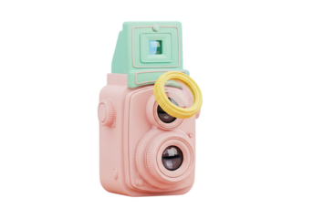 Photo of pink and mint green vintage twin lens camera isolated on transparent background