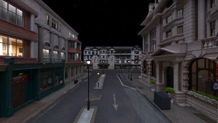 石畳のある街かど 3DCGレンダリング