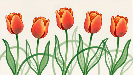 Vibrant orange tulips blooming against a soft background in spring