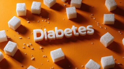 Diabetes Concept with Sugar Cubes on Orange Background