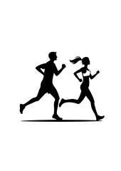 Silhouette of a Man and Woman Running