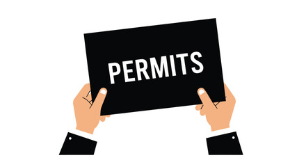 Hands holding a sign indicating the imperative requirement for regulatory permits paperwork
