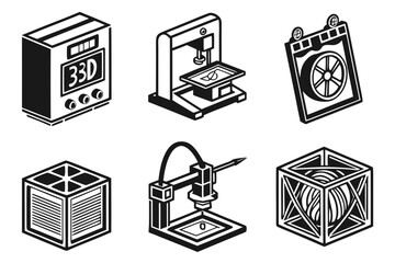 3D Printing Technology and Components Icons.