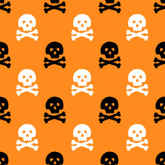 A skull with crossed bones reapeating backdrop design. Halloween seamless pattern EPS 10 vector background