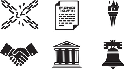 American History Icons Vector Set Featuring Emancipation Proclamation and Liberty Bell on Transparent