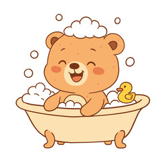 Cute teddy bear in the bathup illustration for chickenpox kids product