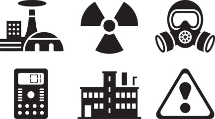 Industrial Hazard and Safety Icons Depicting Pollution, Radiation, and Environmental Risks